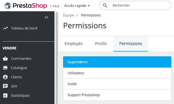 backoffice permission prestashop